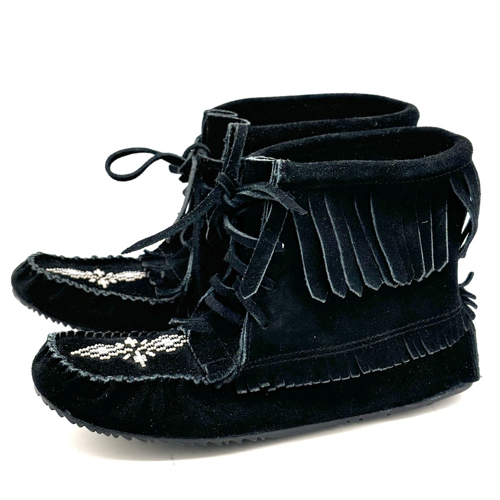 Manitobah Mukluks Black Suede Ankle Boots Moccasins
